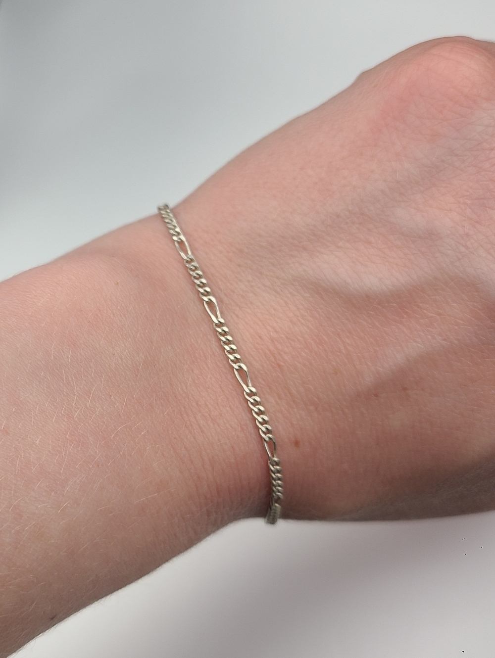 Delicate 7.25" Silver Figaro Chain Bracelet - Minimal Women's Jewelry
